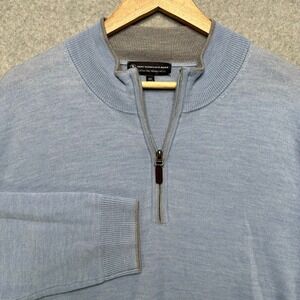 Hart Schaffner Marx Mens XXL Blue Extra Fine Merino Wool Quarter Zip Sweater